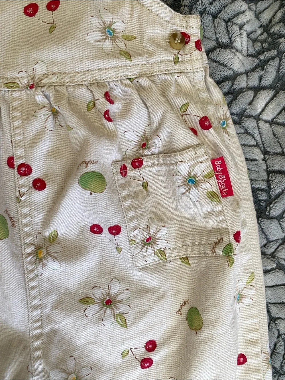 Vintage 90s OshKosh B'gosh Cream Floral & Cherry Print Overalls